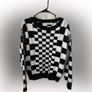 NWOT Black and White Checkered Crew Neck Sweater